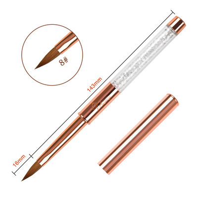 ANGNYA Rose Gold 100% Pure Kolinsky Sable Četkica za nokte Kistovi za akrilni puder Rhinestones Metalna drška Profesionalni alati za nadogradnju noktiju
