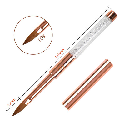 ANGNYA Rose Gold 100% Pure Kolinsky Sable Četkica za nokte Kistovi za akrilni puder Rhinestones Metalna drška Profesionalni alati za nadogradnju noktiju