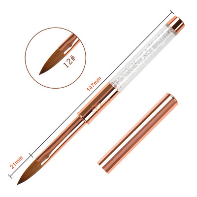 ANGNYA Rose Gold 100% Pure Kolinsky Sable Četkica za nokte Kistovi za akrilni puder Rhinestones Metalna drška Profesionalni alati za nadogradnju noktiju