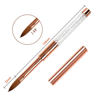 ANGNYA Rose Gold 100% Pure Kolinsky Sable Četkica za nokte Kistovi za akrilni puder Rhinestones Metalna drška Profesionalni alati za nadogradnju noktiju