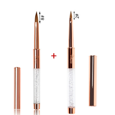 ANGNYA Rose Gold 100% Pure Kolinsky Sable Četkica za nokte Kistovi za akrilni puder Rhinestones Metalna drška Profesionalni alati za nadogradnju noktiju