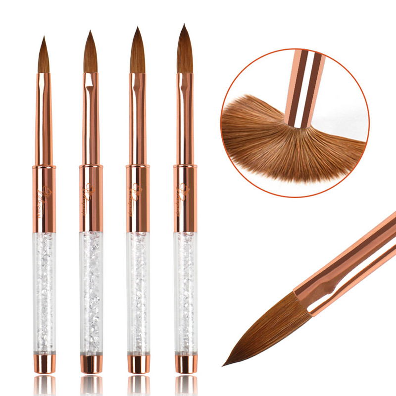 ANGNYA Rose Gold 100% Pure Kolinsky Sable Četkica za nokte Kistovi za akrilni puder Rhinestones Metalna drška Profesionalni alati za nadogradnju noktiju