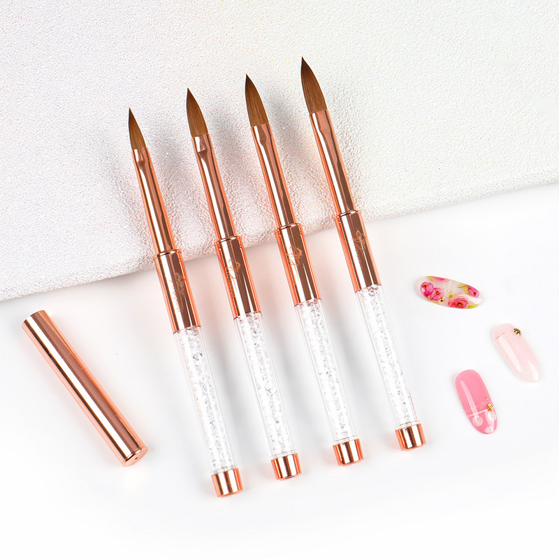 ANGNYA Rose Gold 100% Pure Kolinsky Sable Četkica za nokte Kistovi za akrilni puder Rhinestones Metalna drška Profesionalni alati za nadogradnju noktiju