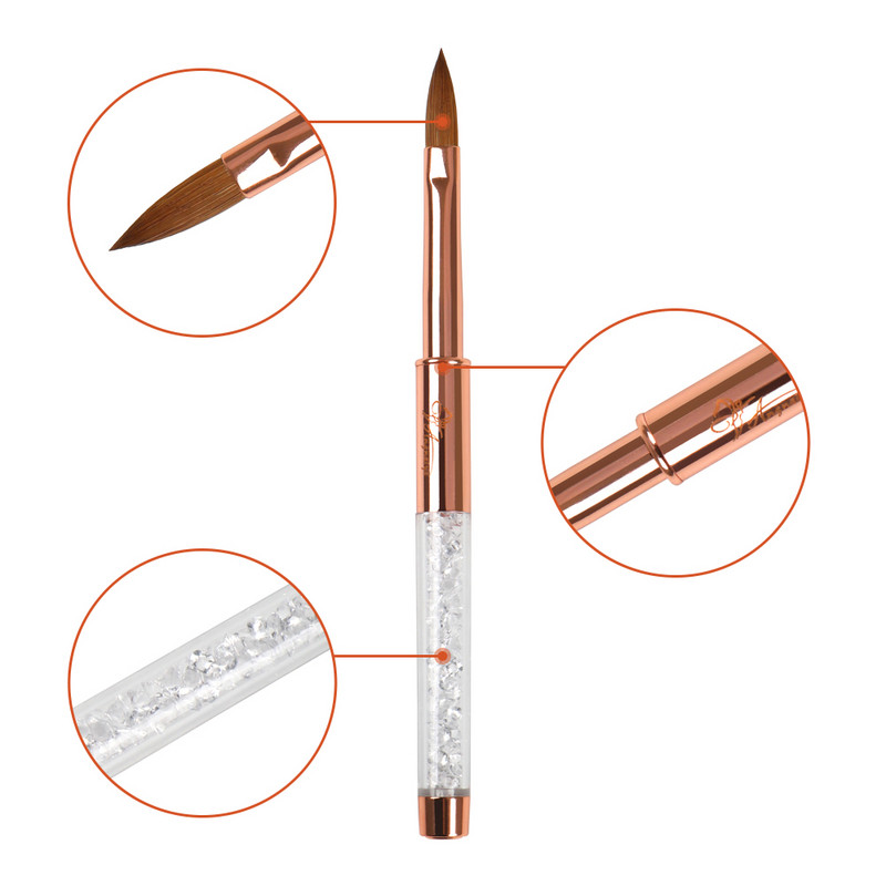 ANGNYA Rose Gold 100% Pure Kolinsky Sable Četkica za nokte Kistovi za akrilni puder Rhinestones Metalna drška Profesionalni alati za nadogradnju noktiju