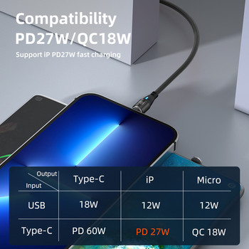 AUFU 60W Μαγνητική φόρτιση Καλώδιο USB τύπου C Καλώδιο Super Fast Charge For Huawei Micro Data Transfer PD 20W Για iPhone 13 12
