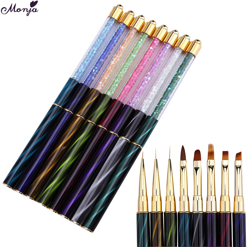 Monja Nail Art akril UV gél hosszabbító építő folyékony púder faragó ecset French Stripes Lines Liner rajzfestő toll