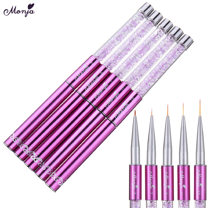 Monja Nail Art akril UV gél hosszabbító építő folyékony púder faragó ecset French Stripes Lines Liner rajzfestő toll