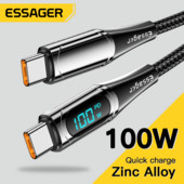 Essager LED Τύπος C σε Καλώδιο τύπου C 100W PD QC3.0 Φορτιστής γρήγορης φόρτισης USB C σε USB C Καλώδιο οθόνης για Macbook Xiaomi Samsung