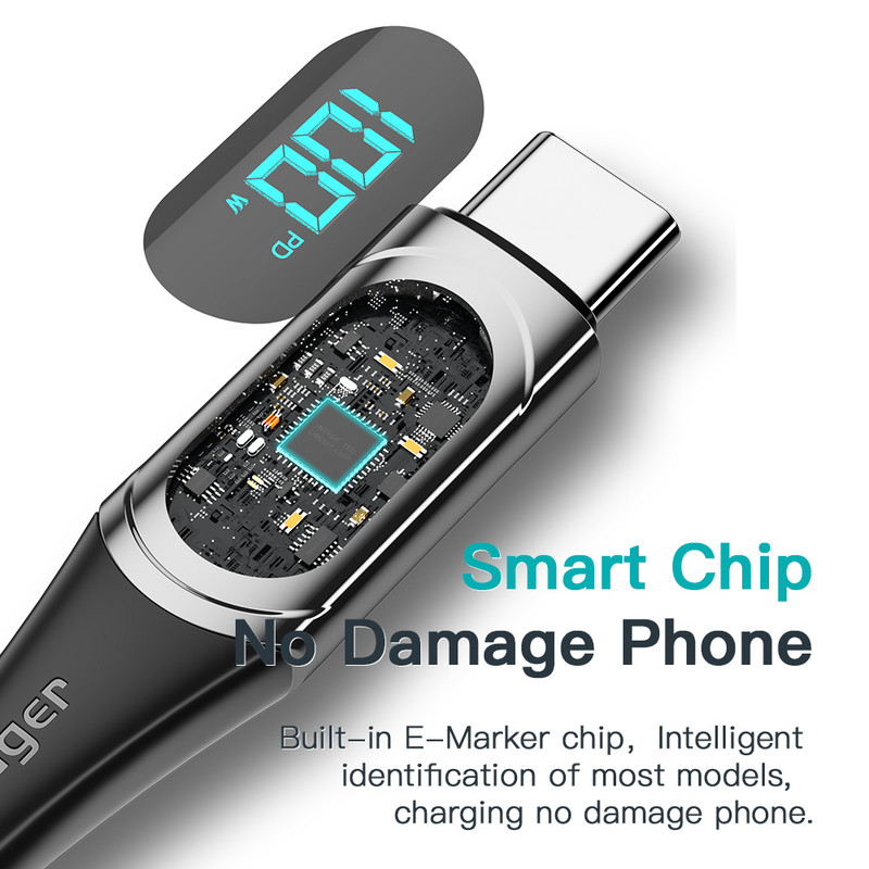 Essager LED Τύπος C σε Καλώδιο τύπου C 100W PD QC3.0 Φορτιστής γρήγορης φόρτισης USB C σε USB C Καλώδιο οθόνης για Macbook Xiaomi Samsung