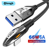 Elough USB Type C kábel 90 fokos 66W 6A gyorstöltő töltő Type C kábel Xiaomi Mi 10 Huawei P40 Mate 40 dátumú kábel vezetékhez