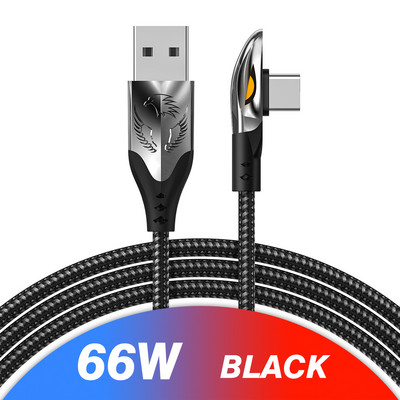 Elough USB Type C kábel 90 fokos 66W 6A gyorstöltő töltő Type C kábel Xiaomi Mi 10 Huawei P40 Mate 40 dátumú kábel vezetékhez