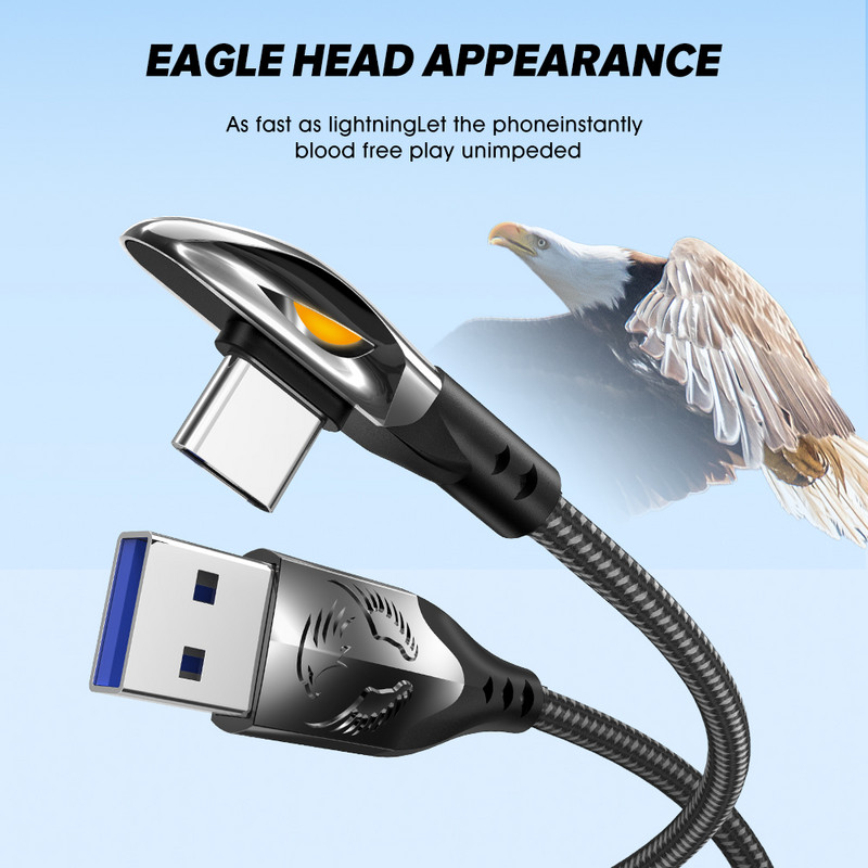Elough USB Type C kábel 90 fokos 66W 6A gyorstöltő töltő Type C kábel Xiaomi Mi 10 Huawei P40 Mate 40 dátumú kábel vezetékhez