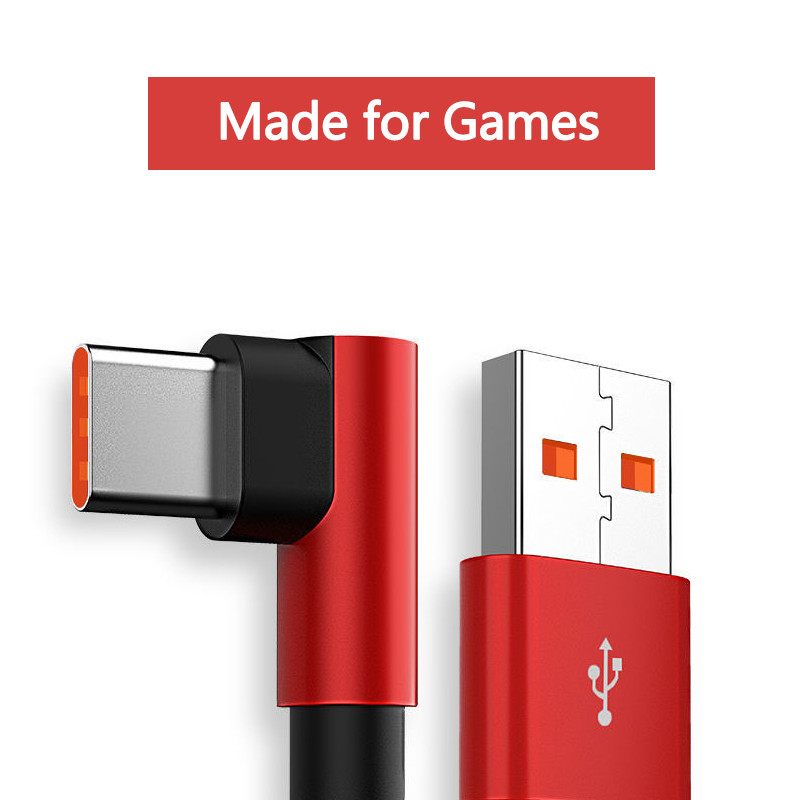 C típusú USB-kábel 66W 90 fokos 6A gyorstöltés Xiaomi Samsung Huawei gyorstöltő USB C-kábelekhez C típusú játékkábel