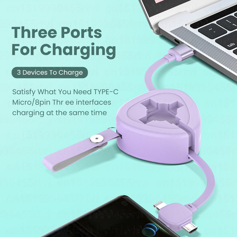 3 az 1-ben visszahúzható USB kábel iPhone 13 12 töltő Micro Type C USB kábel Huawei P40 Xiaomi 11 Samsung S20 USB mobiltelefonhoz