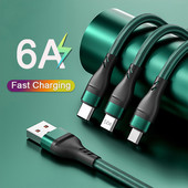3 az 1-ben fonott Micro USB Type C kábel 100 W okostelefon töltőkábel iPhone 13 Pro Xiaomi Huawei 6A gyorstöltő adatvonalhoz