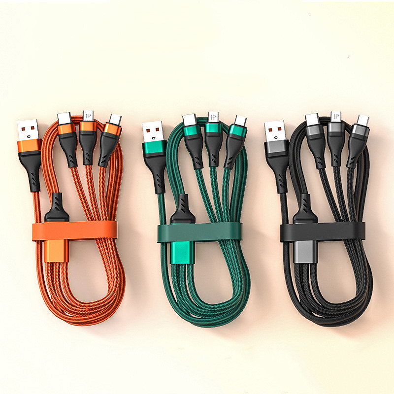 3 az 1-ben fonott Micro USB Type C kábel 100 W okostelefon töltőkábel iPhone 13 Pro Xiaomi Huawei 6A gyorstöltő adatvonalhoz