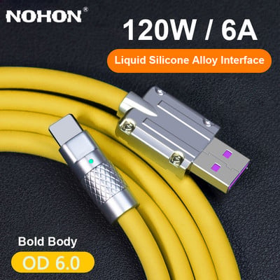 NOHON 120W 6A gyorstöltő C típusú kábel USB töltőkábel Xiaomi Poco Samsung Bold folyékony szilikon USB C kábelhez
