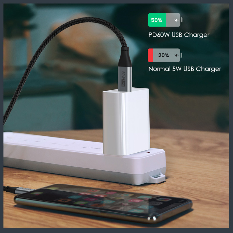 Καλώδιο CABLETIME PD 60W USB C σε USB Type-C QC 4.0 Καλώδιο δεδομένων γρήγορης φόρτισης για Xiaomi Redmi Macbook Air Samsung S10 C255