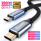 5A 100W USB C 3.1 kábel Type-C na C 10 Gbps vysokorýchlostný dátový prenosový kábel HD 4K 60Hz video kábel audio kábel pre notebooky PC