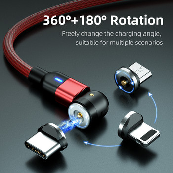 Въртящ се магнитен кабел 3 м дълъг микро USB тип C телефонен кабел за кабел за зареждане на Huawei Кабел за зарядно устройство с магнит за Samsung 1 м 2 м