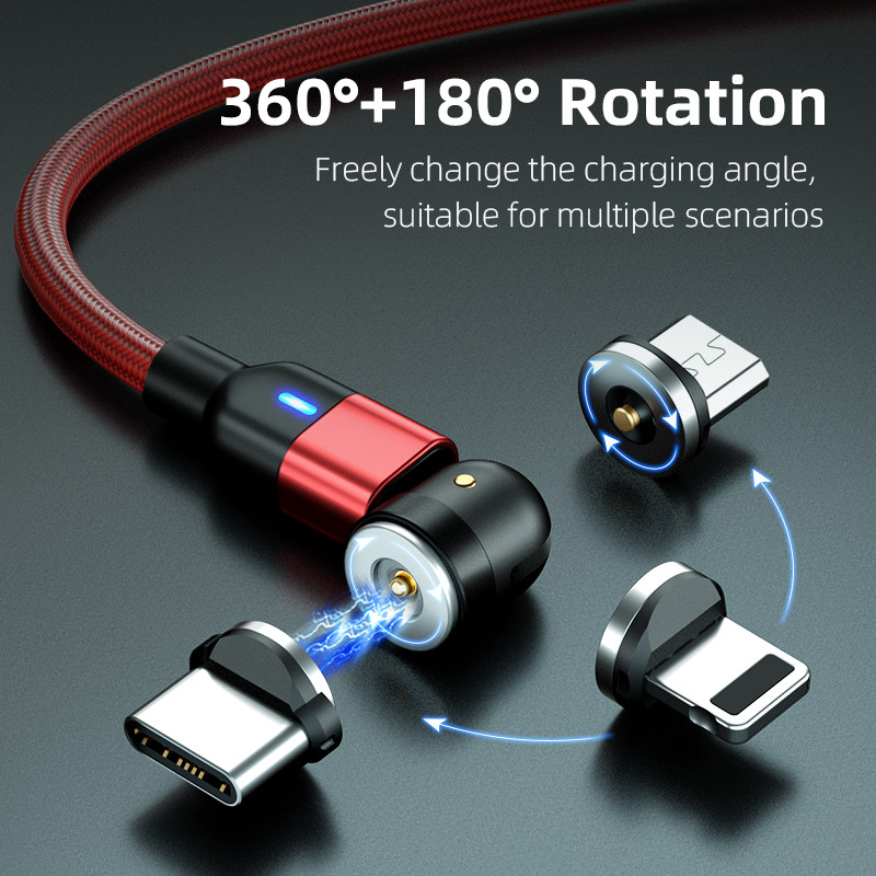 Forgó mágneses kábel 3 m hosszú Micro USB C típusú telefonkábel Huawei töltőkábelhez vezeték Samsung mágneses töltőhöz 1 m 2 m