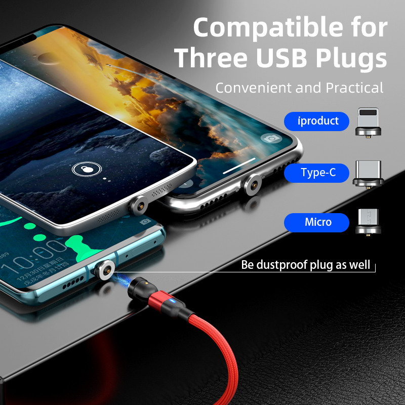 Forgó mágneses kábel 3 m hosszú Micro USB C típusú telefonkábel Huawei töltőkábelhez vezeték Samsung mágneses töltőhöz 1 m 2 m