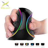 Delux M618 PLUS ergonomski okomiti igraći žičani miš sa 6 gumba 4000 DPI optički RGB bežični desni miš za prijenosno računalo