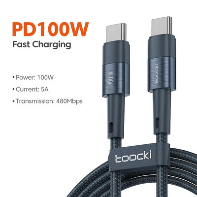 Toocki 100 W USB C - C típusú kábel PD gyorstöltő töltőkábel 6A/66W USB Type C kábel Huawei Xiaomi POCO Samsung Macbookhoz