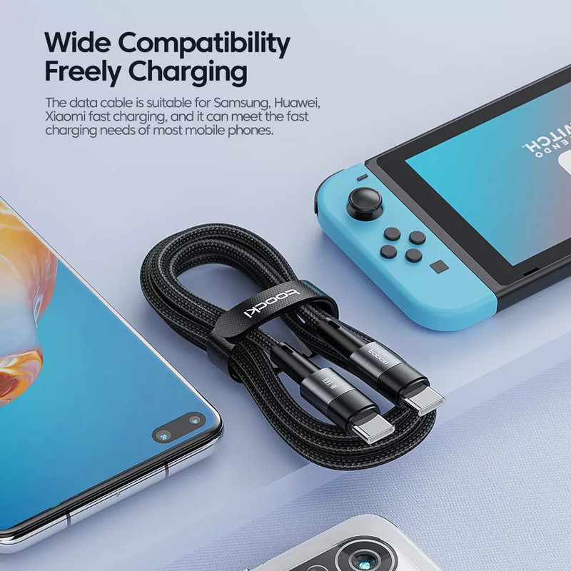 Toocki 100 W USB C - C típusú kábel PD gyorstöltő töltőkábel 6A/66W USB Type C kábel Huawei Xiaomi POCO Samsung Macbookhoz