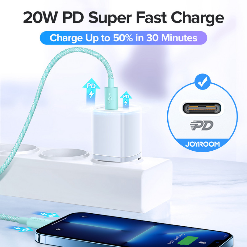 Joyroom 20W USB C laidas, skirtas iPhone 13 12 11 Pro Max XR 8 Type C PD greito įkrovimo kabelis C tipo USB duomenų laidas, skirtas iPhone iPad