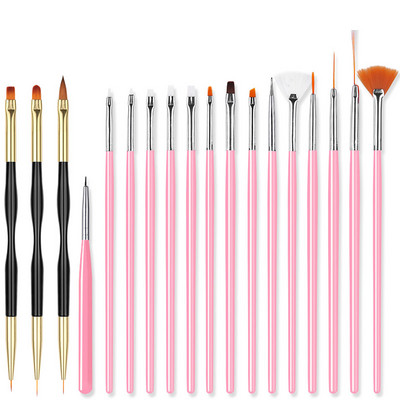 20 db/szett köröm French Line ecsetek kezdőkészlet akril UV körömkefe gél lakk ecset Kétirányú Dot Pen Art Design festőeszközök