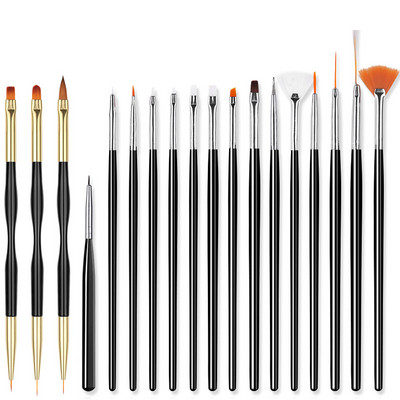 20 db/szett köröm French Line ecsetek kezdőkészlet akril UV körömkefe gél lakk ecset Kétirányú Dot Pen Art Design festőeszközök