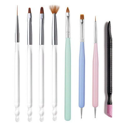 20 db/szett köröm French Line ecsetek kezdőkészlet akril UV körömkefe gél lakk ecset Kétirányú Dot Pen Art Design festőeszközök