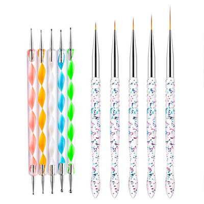 20 db/szett köröm French Line ecsetek kezdőkészlet akril UV körömkefe gél lakk ecset Kétirányú Dot Pen Art Design festőeszközök