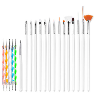 20 db/szett köröm French Line ecsetek kezdőkészlet akril UV körömkefe gél lakk ecset Kétirányú Dot Pen Art Design festőeszközök