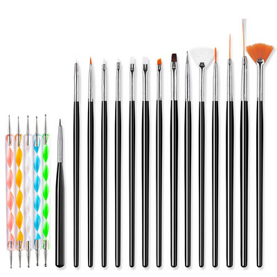 20 db/szett köröm French Line ecsetek kezdőkészlet akril UV körömkefe gél lakk ecset Kétirányú Dot Pen Art Design festőeszközök