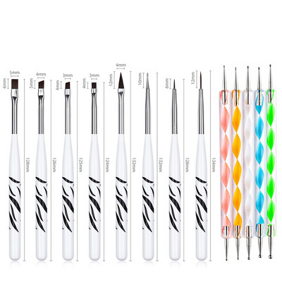 20 db/szett köröm French Line ecsetek kezdőkészlet akril UV körömkefe gél lakk ecset Kétirányú Dot Pen Art Design festőeszközök