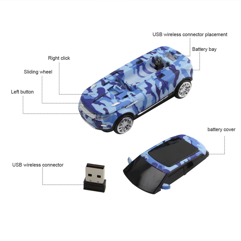 Novi uredski miš Cool sportski automobil Bežični miš za igrice Mini 3D USB optička mačka 1600DPI Ergonomski igrački miševi za miševe za prijenosna računala