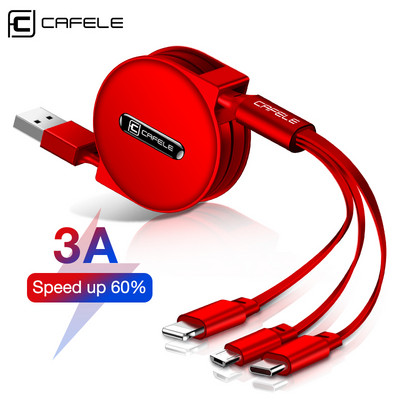 Cafele Retractable 3 in 1 Usb кабел за iPhone и Micro USB & Type C кабел за бързо зареждане Преносим кабел за осветление usb c