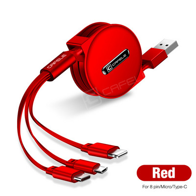 „Cafele“ ištraukiamas „3 viename“ USB laidas skirtas „iPhone“ ir „Micro USB“ bei C tipo laidas Greitas įkrovimas nešiojamasis kabelis, apšvietimas usb c