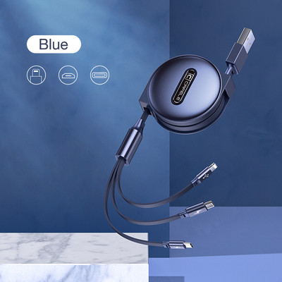 „Cafele“ ištraukiamas „3 viename“ USB laidas skirtas „iPhone“ ir „Micro USB“ bei C tipo laidas Greitas įkrovimas nešiojamasis kabelis, apšvietimas usb c