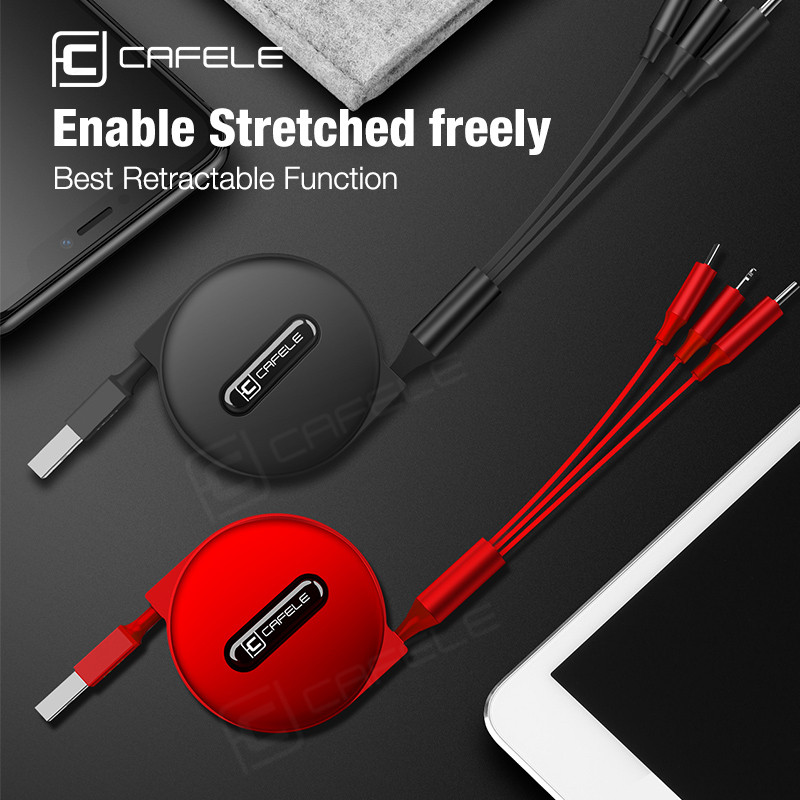 „Cafele“ ištraukiamas „3 viename“ USB laidas skirtas „iPhone“ ir „Micro USB“ bei C tipo laidas Greitas įkrovimas nešiojamasis kabelis, apšvietimas usb c