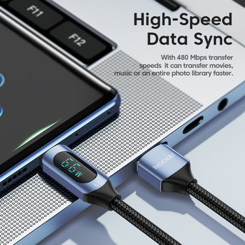 Toocki цифров дисплей USB тип C кабел бързо зареждане 6A 66W USB C кабел за данни за зареждане за Huawei Mate 50 40 Pro Xiaomi Samsung