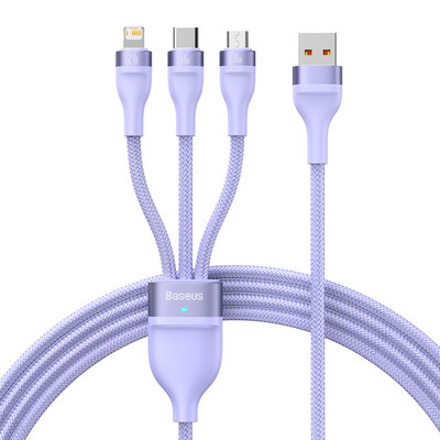 Baseus PD66W 3 in 1 Type C Micro USB Lightning Cable iPhone 13 12 Pro 11 XR įkroviklio duomenų kabelis, skirtas Huawei Samsung Xiaomi