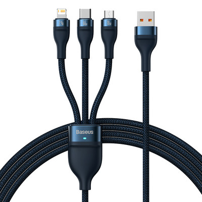 Baseus PD66W 3 in 1 Type C Micro USB Lightning Cable iPhone 13 12 Pro 11 XR įkroviklio duomenų kabelis, skirtas Huawei Samsung Xiaomi