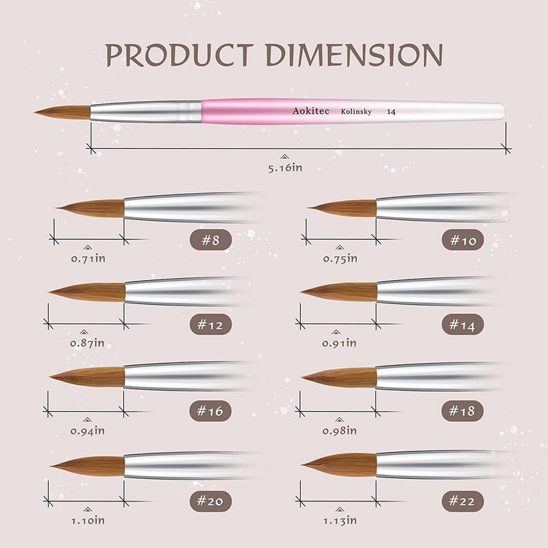 Kolinsky Sable nagų šepetėlis gradientas Pink Metallic Barrel apvalios formos nagų dailės šepetėlis akrilo dengimui Manikiūro įrankis #8-#22