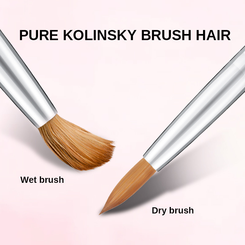 Kolinsky Sable nagų šepetėlis gradientas Pink Metallic Barrel apvalios formos nagų dailės šepetėlis akrilo dengimui Manikiūro įrankis #8-#22