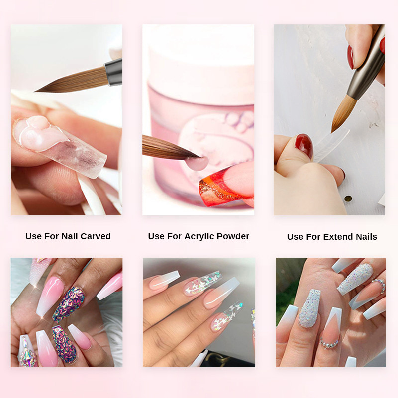 Kolinsky Sable nagų šepetėlis gradientas Pink Metallic Barrel apvalios formos nagų dailės šepetėlis akrilo dengimui Manikiūro įrankis #8-#22