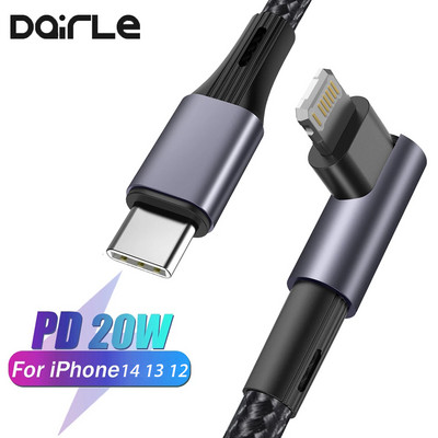 90 градуса Lightning Cat за Iphone 14 13 12 Кабел за бързо зареждане 20w Pd Usb Type C кабел за Ipad Iphone 11 Pro Max Xs Elbow Cabo