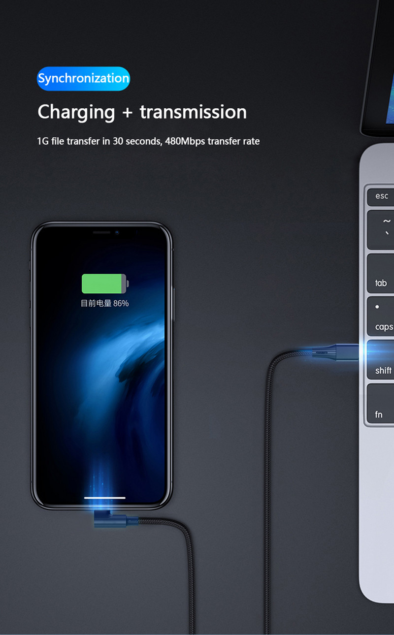 90 laipsnių žaibo katė, skirta iPhone 14 13 12 greito įkrovimo kabeliui 20w Pd USB tipo C kabeliui Ipad iPhone 11 Pro Max Xs alkūniniam kabinai